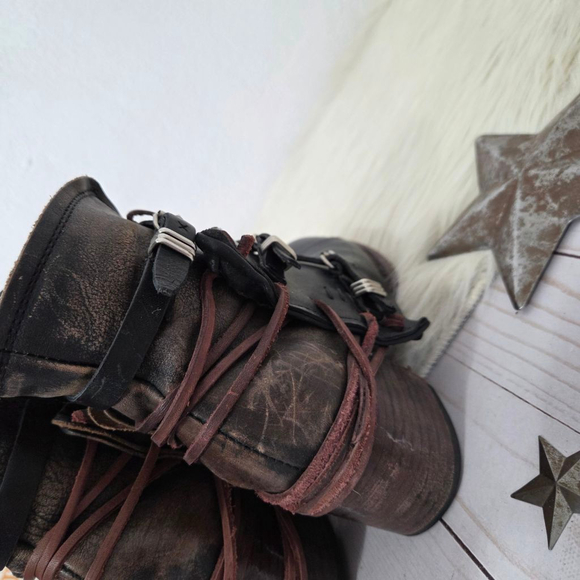 Freebird Crue Ankle boots black multi brown red strappy leather booties womens 8 - Picture 7 of 11